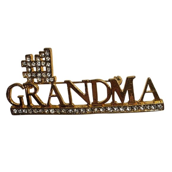 Number One Grandma Gold-Tone Pin Brooch Rhinestones grandmom gift - Picture 1 of 3
